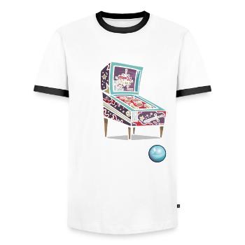 Spiel-flipping-machine-design Für - Men's Ringer Shirt - white/black - Front - AI Model Female 172 light (172cm) & AI Model Male 178 dark (178cm)