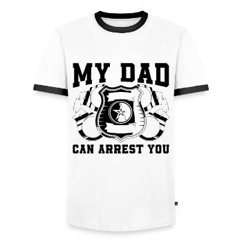 Mon père peut vous arrêter policier policiers - T-shirt contrasté Homme - blanc/noir - Devant - AI Model Female 172 light (172cm) & AI Model Male 178 dark (178cm)
