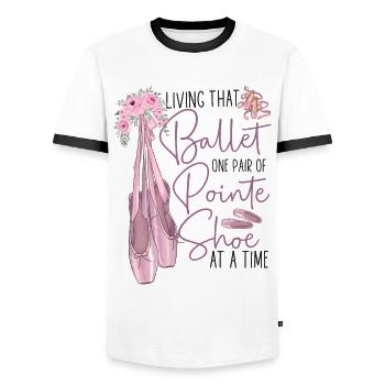 Ballet Dancer Dance Girl Ballerina - Men's Ringer Shirt - white/black - Front - AI Model Female 172 light (172cm) & AI Model Male 178 dark (178cm)