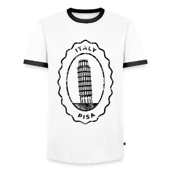 Pise Italie La tour penchée de Pise Souvenir - T-shirt contrasté Homme - blanc/noir - Devant - AI Model Female 172 light (172cm) & AI Model Male 178 dark (178cm)