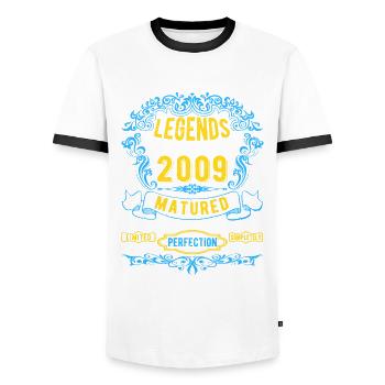 Les légendes sont nées en 2009 Anniversaire - T-shirt contrasté Homme - blanc/noir - Devant - AI Model Female 172 light (172cm) & AI Model Male 178 dark (178cm)