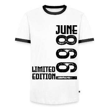 Gift June 1998 anniversary June 1998. June 1998 - Men's Ringer Shirt - white/black - Front - AI Model Female 172 light (172cm) & AI Model Male 178 dark (178cm)
