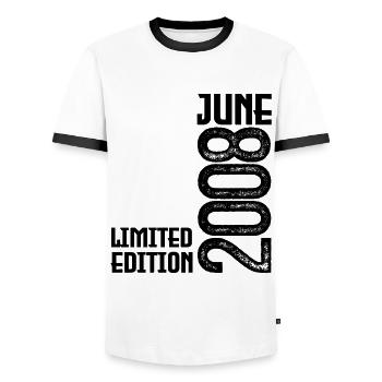 Gift June 2008 anniversary June 2008. June 2008 - Men's Ringer Shirt - white/black - Front - AI Model Female 172 light (172cm) & AI Model Male 178 dark (178cm)