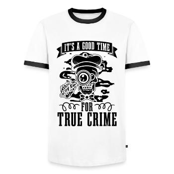 C’est un bon moment pour les vrais détectives enquêteurs - T-shirt contrasté Homme - blanc/noir - Devant - AI Model Female 172 light (172cm) & AI Model Male 178 dark (178cm)