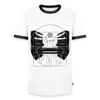 Synthétiseur Synth Techno Musique Cool - T-shirt contrasté Homme - blanc/noir - Devant - AI Model Female 172 light (172cm) & AI Model Male 178 dark (178cm)