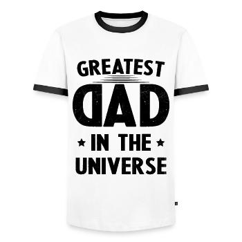 Father's Day Gift Biggest Dad in the Universe - Men's Ringer Shirt - white/black - Front - AI Model Female 172 light (172cm) & AI Model Male 178 dark (178cm)