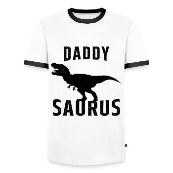 Papa saurus Humour Cadeau fête des pères - T-shirt contrasté Homme - blanc/noir - Devant - AI Model Female 172 light (172cm) & AI Model Male 178 dark (178cm)