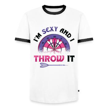 Je suis sexy et je lance une fléchette - T-shirt contrasté Homme - blanc/noir - Devant - AI Model Female 172 light (172cm) & AI Model Male 178 dark (178cm)