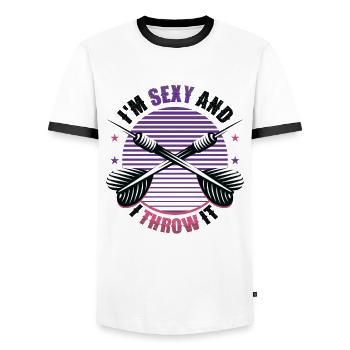 Je suis sexy et je lance une fléchette - T-shirt contrasté Homme - blanc/noir - Devant - AI Model Female 172 light (172cm) & AI Model Male 178 dark (178cm)