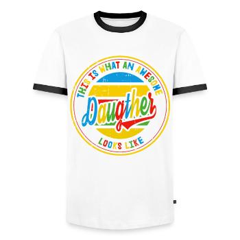 Best Daughter This Looks A Family Retro Gift - Men's Ringer Shirt - white/black - Front - AI Model Female 172 light (172cm) & AI Model Male 178 dark (178cm)