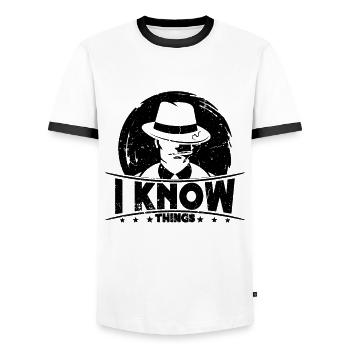 Je sais les choses détective privé Sheriff Détectives - T-shirt contrasté Homme - blanc/noir - Devant - AI Model Female 172 light (172cm) & AI Model Male 178 dark (178cm)