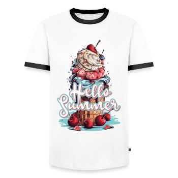 Hello Summer Eis Eiscreme Eisdiele - Männer Kontrast-T-Shirt - Weiß/Schwarz - Vorne - AI Model Female 172 light (172cm) & AI Model Male 178 dark (178cm)