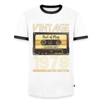 45 Birthday Man Woman Cassette Mai 1978 - T-shirt contrasté Homme - blanc/noir - Devant - AI Model Female 172 light (172cm) & AI Model Male 178 dark (178cm)