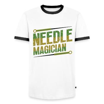 Needle magician, acupuncturist - Men's Ringer Shirt - white/black - Front - AI Model Female 172 light (172cm) & AI Model Male 178 dark (178cm)