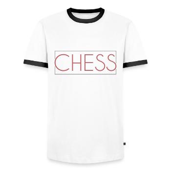 Lettrage d’échecs - T-shirt contrasté Homme - blanc/noir - Devant - AI Model Female 172 light (172cm) & AI Model Male 178 dark (178cm)