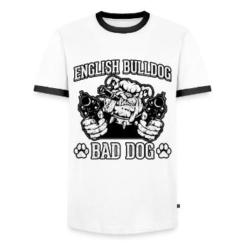 English Bulldog Bad Dog - Men's Ringer Shirt - white/black - Front - AI Model Female 172 light (172cm) & AI Model Male 178 dark (178cm)