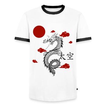 Japanese Aesthetic Chinese Dragon Tattoo - Men's Ringer Shirt - white/black - Front - AI Model Female 172 light (172cm) & AI Model Male 178 dark (178cm)