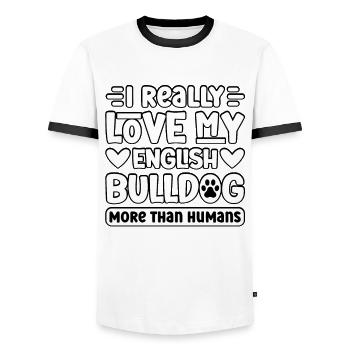 J’aime vraiment mon bouledogue anglais plus que les humains - T-shirt contrasté Homme - blanc/noir - Devant - AI Model Female 172 light (172cm) & AI Model Male 178 dark (178cm)