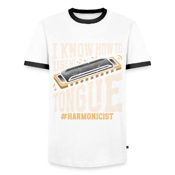 Harmonica harmonica player - Men's Ringer Shirt - white/black - Front - AI Model Female 172 light (172cm) & AI Model Male 178 dark (178cm)