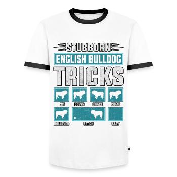 Astuces de bouledogue anglais têtus - T-shirt contrasté Homme - blanc/noir - Devant - AI Model Female 172 light (172cm) & AI Model Male 178 dark (178cm)