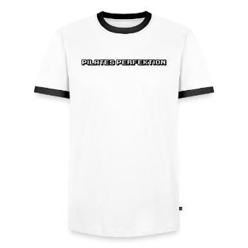 Pilates - Pilates Perfektion - Männer Kontrast-T-Shirt - Weiß/Schwarz - Vorne - AI Model Female 172 light (172cm) & AI Model Male 178 dark (178cm)