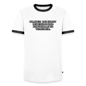 Pilates - Pilates: Die Kunst, Bewegung und - Männer Kontrast-T-Shirt - Weiß/Schwarz - Vorne - AI Model Female 172 light (172cm) & AI Model Male 178 dark (178cm)