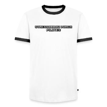 Pilates - Stressabbau durch Pilates - Männer Kontrast-T-Shirt - Weiß/Schwarz - Vorne - AI Model Female 172 light (172cm) & AI Model Male 178 dark (178cm)