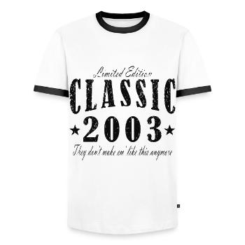 2003 - Geschenk geboren 2003 - Männer Kontrast-T-Shirt - Weiß/Schwarz - Vorne - AI Model Female 172 light (172cm) & AI Model Male 178 dark (178cm)