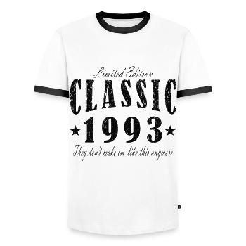 Birthday 1993 Classical since 1993 - Men's Ringer Shirt - white/black - Front - AI Model Female 172 light (172cm) & AI Model Male 178 dark (178cm)