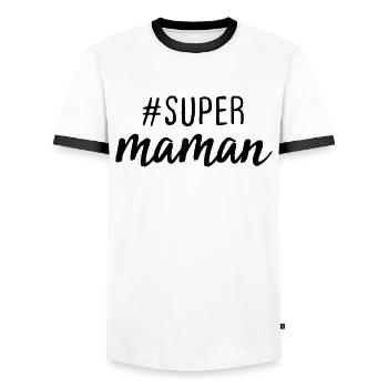 Super Maman - T-shirt contrasté Homme - blanc/noir - Devant - AI Model Female 172 light (172cm) & AI Model Male 178 dark (178cm)