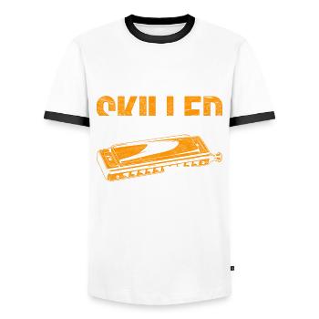 Harmonica harmonica player - Men's Ringer Shirt - white/black - Front - AI Model Female 172 light (172cm) & AI Model Male 178 dark (178cm)