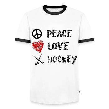 Hockey sur gazon Peace Love et Hockey - T-shirt contrasté Homme - blanc/noir - Devant - AI Model Female 172 light (172cm) & AI Model Male 178 dark (178cm)