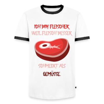 Fleischer weil Fleisch besser schmeckt als Gemüsse - Männer Kontrast-T-Shirt - Weiß/Schwarz - Vorne - AI Model Female 172 light (172cm) & AI Model Male 178 dark (178cm)
