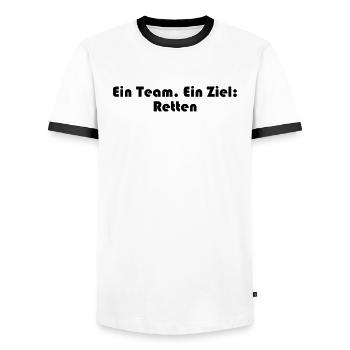 Feuerwehr - Ein Team. Ein Ziel: Retten - Männer Kontrast-T-Shirt - Weiß/Schwarz - Vorne - AI Model Female 172 light (172cm) & AI Model Male 178 dark (178cm)