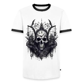 Gothic Witchcraft Ritual Dark Skull Clock Horror - Men's Ringer Shirt - white/black - Front - AI Model Female 172 light (172cm) & AI Model Male 178 dark (178cm)