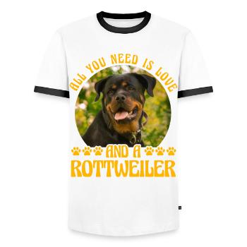 All you need is love and a Rottweiler - Männer Kontrast-T-Shirt - Weiß/Schwarz - Vorne - AI Model Female 172 light (172cm) & AI Model Male 178 dark (178cm)