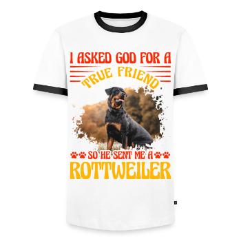 I asked God for a true friend he sent a Rottweiler - Men's Ringer Shirt - white/black - Front - AI Model Female 172 light (172cm) & AI Model Male 178 dark (178cm)