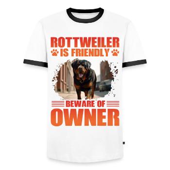 Rottweiler is friendly beware of owner - Männer Kontrast-T-Shirt - Weiß/Schwarz - Vorne - AI Model Female 172 light (172cm) & AI Model Male 178 dark (178cm)