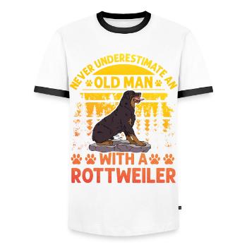 Never underestimate an old man with a Rottweiler - Männer Kontrast-T-Shirt - Weiß/Schwarz - Vorne - AI Model Female 172 light (172cm) & AI Model Male 178 dark (178cm)