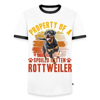 Propriété d’un Rottweiler pourri gâté - T-shirt contrasté Homme - blanc/noir - Devant - AI Model Female 172 light (172cm) & AI Model Male 178 dark (178cm)