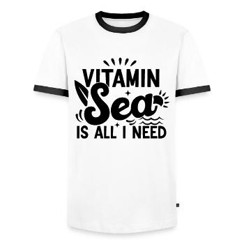 "Vitamin Sea" for men or women - Men's Ringer Shirt - white/black - Front - AI Model Female 172 light (172cm) & AI Model Male 178 dark (178cm)