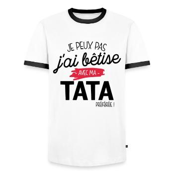 Je peux pas j'ai bêtise avec ma tata préféré - T-shirt contrasté Homme - blanc/noir - Devant - AI Model Female 172 light (172cm) & AI Model Male 178 dark (178cm)