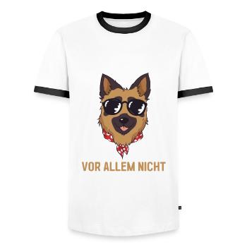Hund Schäferhund - Männer Kontrast-T-Shirt - Weiß/Schwarz - Vorne - AI Model Female 172 light (172cm) & AI Model Male 178 dark (178cm)