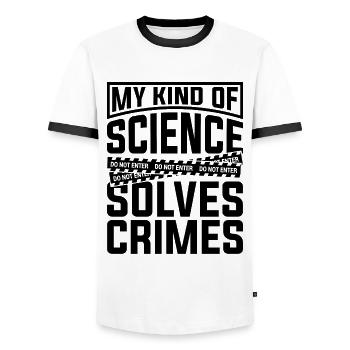 My Kind Of Science Criminology Forensic Scientist - Men's Ringer Shirt - white/black - Front - AI Model Female 172 light (172cm) & AI Model Male 178 dark (178cm)