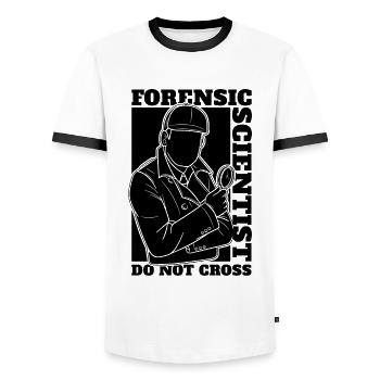 Forensic Scientist Do Not Cross Crime Scene - Men's Ringer Shirt - white/black - Front - AI Model Female 172 light (172cm) & AI Model Male 178 dark (178cm)