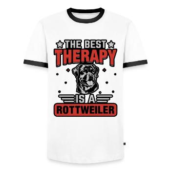 The best therapy is a Rottweiler - Men's Ringer Shirt - white/black - Front - AI Model Female 172 light (172cm) & AI Model Male 178 dark (178cm)