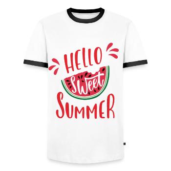 Hello sweet Summer - Männer Kontrast-T-Shirt - Weiß/Schwarz - Vorne - AI Model Female 172 light (172cm) & AI Model Male 178 dark (178cm)