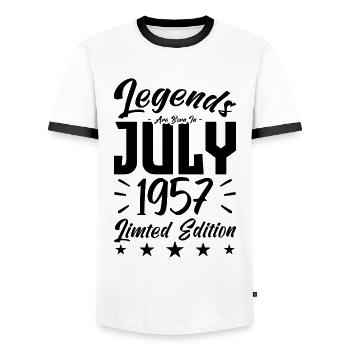 Naissance En Juillet 1957. Cadeau d'anniversaire. - T-shirt contrasté Homme - blanc/noir - Devant - AI Model Female 172 light (172cm) & AI Model Male 178 dark (178cm)