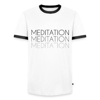 Lettrage de méditation - T-shirt contrasté Homme - blanc/noir - Devant - AI Model Female 172 light (172cm) & AI Model Male 178 dark (178cm)