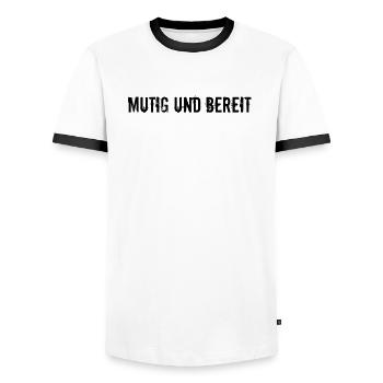 Feuerwehr - Mutig und bereit - Männer Kontrast-T-Shirt - Weiß/Schwarz - Vorne - AI Model Female 172 light (172cm) & AI Model Male 178 dark (178cm)